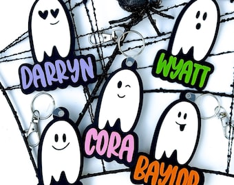 Etiqueta de Halloween Boo Basket Mochila Nombre Etiqueta Llavero personalizado Regalo de Halloween para niños Bolsa de pañales Etiqueta Caja de almuerzo Etiqueta Niños Etiqueta Acrílico