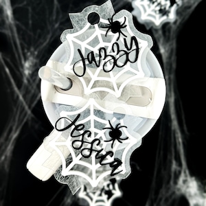 Spider Web  Tumbler Lid Name Tag Toppers Personalized Acrylic Name Plate for Lid Boo Basket Stuffer Gift Cute Halloween Gift