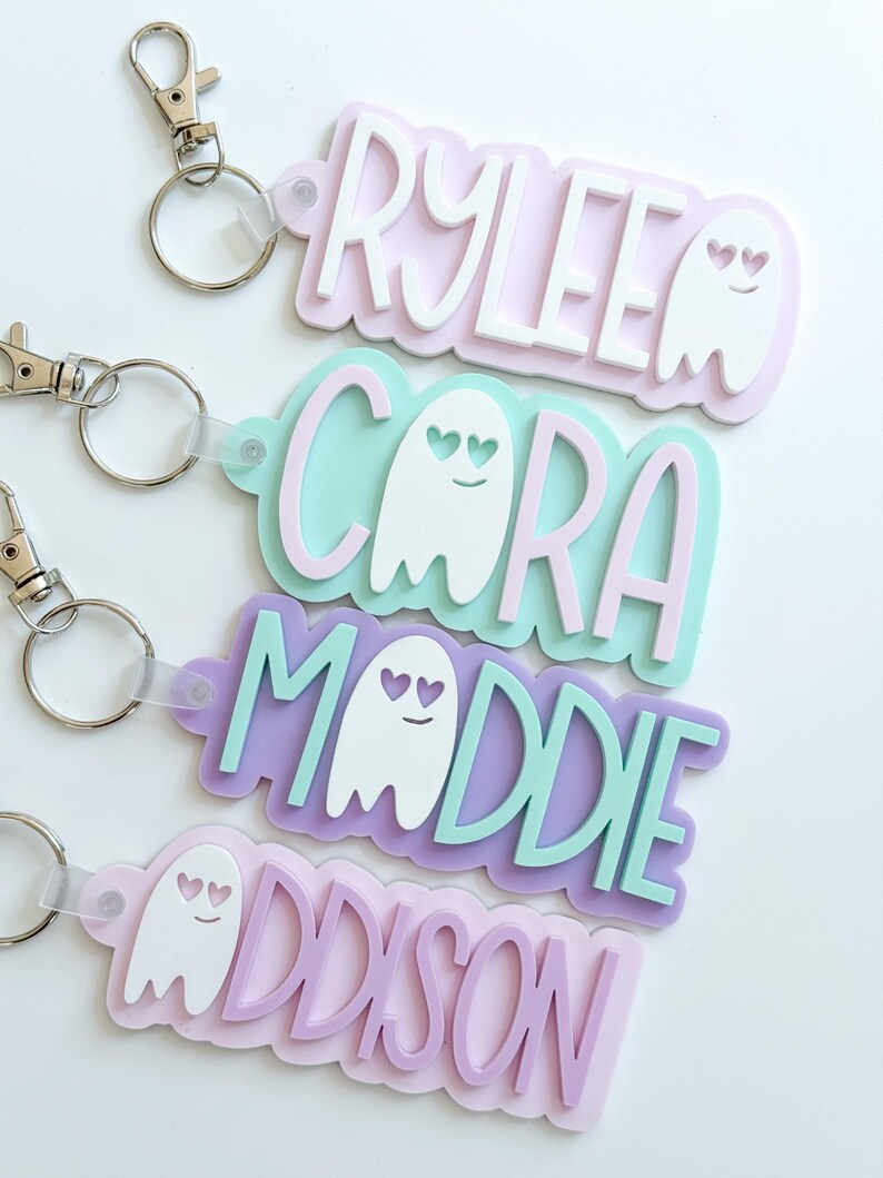 Pink Girls Halloween Tag Boo Basket Backpack Name Tag Personalized ...