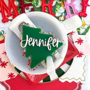 Christmas Tree Tumbler Topper Lid Name Tag Toppers Personalized Acrylic Name Plate for Tumbler Lid Water Bottle Tag