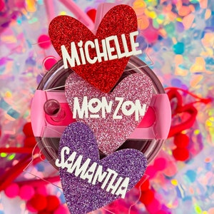 Cute Heart Tumbler Lid Name Tag Toppers Personalized Acrylic Name Plate for Lid Stocking Stuffer Gift Valentines Day Gift