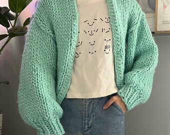 Pistachio Cropped Knit Cardigan (RTW) - Etsy