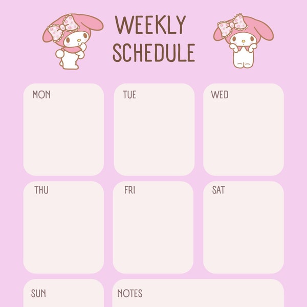 S-anrio weekly schedule | Printable Weekly schedule page | Digital and instant download