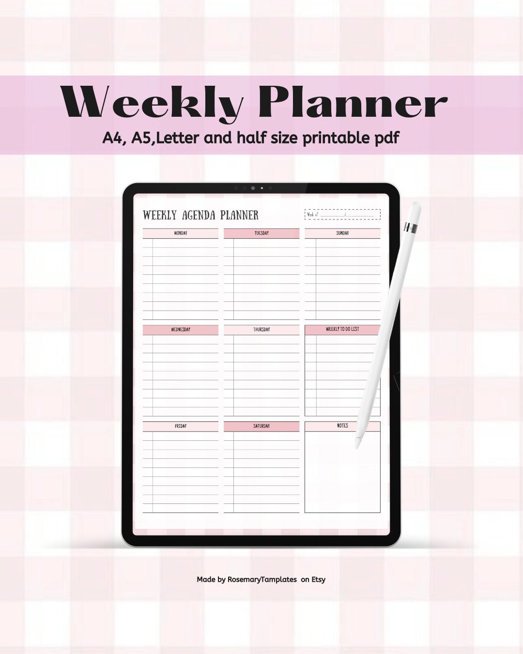 Cute Weekly Planner Printable, Weekly Task List Template, Weekly to Do ...