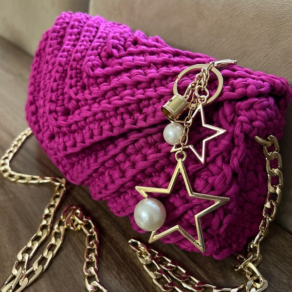 Bolso de punto hecho a mano con hilo de camiseta, bolso de cóctel de noche