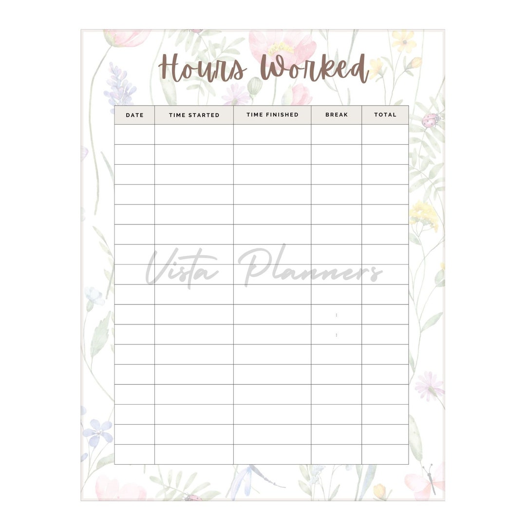 Work Hours Tracker PRINTABLE Journal Template Hours Worked Time Sheet ...
