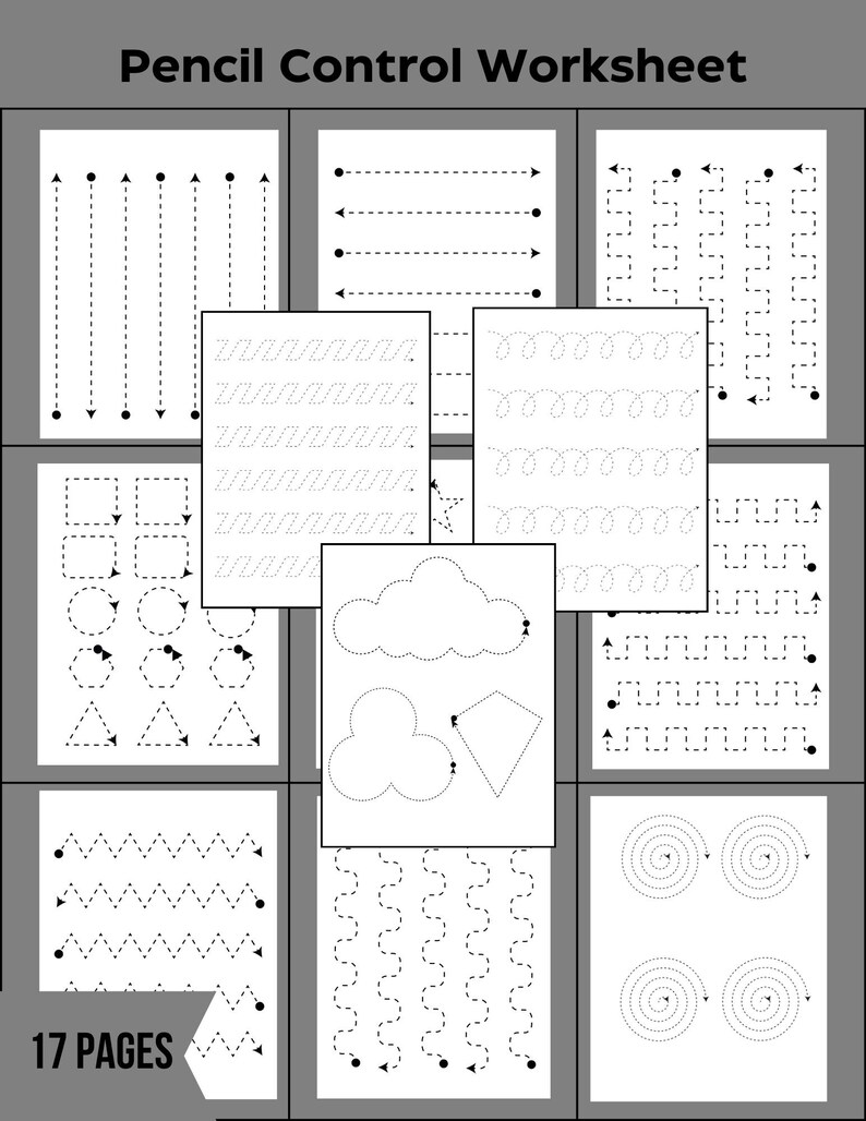 Pencil Control Worksheet, 17 Basic Shape Tracing, Shape Tracing
