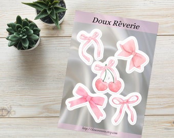 Coquette Sticker Sheet, Pink Bows and Cherries Stickers