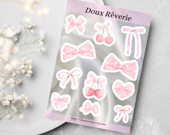 Pink Bows Sticker Sheet - Coquette Planner Stickers