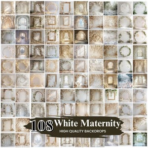 100+ Weißer Mutterschafts Digitaler Hintergrund, Weißes Blumenmuster-Overlay-Bundle, Hochzeit Mutterschafts-Hintergrund, Studio Floral Overlay Bundle