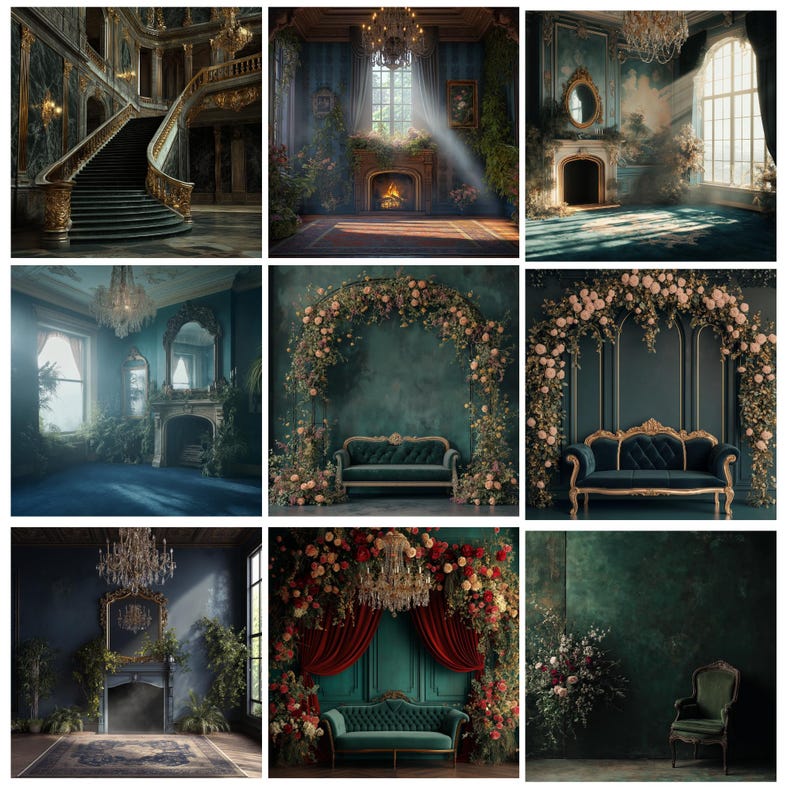 Royal Green Room Digital Backdrop, Maternity and Wedding Digital ...