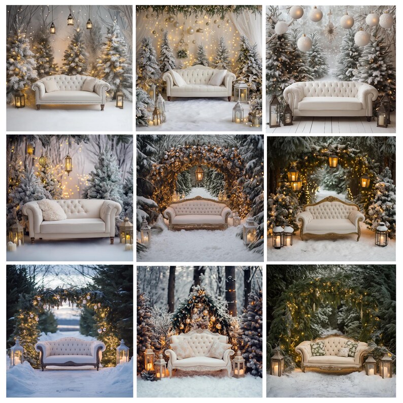 30+ Christmas Tree Couch Digital Backdrops, Christmas Template ...