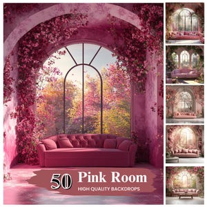 45+ Pink Room Digital Maternity Backdrop, Pink Floral Room Background Overlay, High-Resolution Photography Background, Digital Download