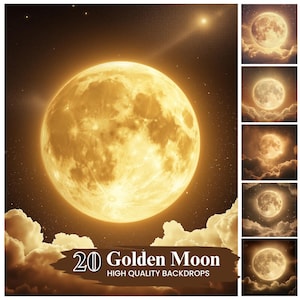 Golden Moon Digital Backdrops, Wedding and Maternity Backdrops, Full Moon Digital Photoshop Overlay, Photography Portrait Backgrounds PNG
