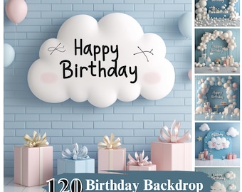 100+ Birthday Backdrop, Balloons Digital Backdrops for Kids Photography, Cake Smash Background, Celebration Digital Backdrops, Photo Editing