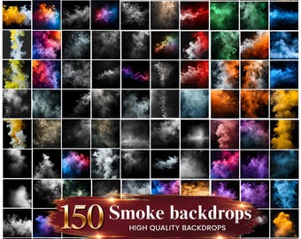 150 Smoke Digital Backdrops, Rainbow Colors Texture Background, Neon Fire Background, Red, Yellow, Cloudy Smoke Overlay, Digital Download