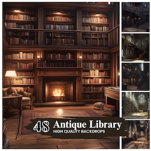 30+ Antique Fantasy Library Scenes Digital Backdrop, Graduation Photoshop Digital Background, Elementary Backdrop, Digital Download