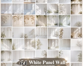 50+ White Panel Wall Digital Backdrops, Floral Maternity & Wedding Backgrounds, Instant Download