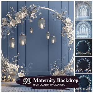 50+ Maternity Digital Backdrop, Blue Floral Maternity Backdrop, Gender Reveal Backdrop, Wedding Backdrop, Fine Art Texture, Digital Download