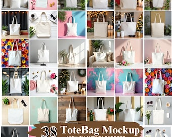 Bunt med tygkassar, mockups av naturliga shoppingkassar, mockups av ekologiska kassar, mockups av naturliga tygkassar med bohemiskt tema, PNG-filer, digital nedladdning