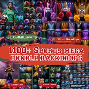 1100+ Sport Digital Backdrops Mega Bundle, Backdrops for Sports Banner, Cheerleader, Football, Baseball, Smoke Backdrop, Sports Backgrounds