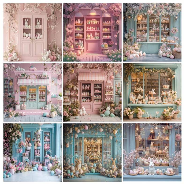 50+ Easter Shop Digital Backdrops, Pastel Floral and Egg Themed Digital ...