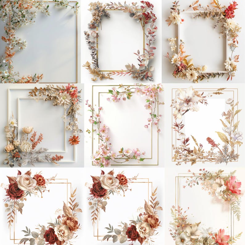 Boho Floral Frame Digital Backdrop, Maternity Photography Overlay (PNG ...