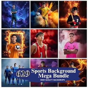 Pacote Mega de 600+ Cenários Digitais Esportivos, Pacote de Fundos e Sobreposições Esportivas, Fundo de Fotografia de Alta Resolução, Download Digital
