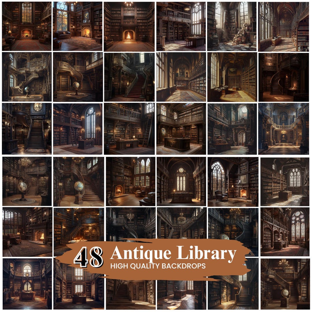 30+ Antique Fantasy Library Scenes Digital Backdrop, Graduation ...