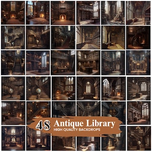 30+ antika fantasy-biblioteksscener digital bakgrund, examen Photoshop digital bakgrund, elementär bakgrund, digital nedladdning