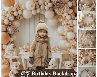 50+ Kinder Geburtstag Digitaler Hintergrund, Komposition mit digitalen Luftballons, Smash Cake Baby Geburtstag Kulissen, Gender Reveals, Baby Boy Geburtstag