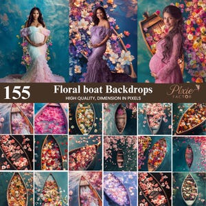 100+ Floral Boat on Lake Digital Backdrop for Portrait Photography,  Maternity Photoshop Backdrop Overlays, Studio Fine Art Photoshop