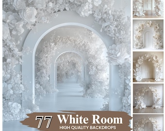 White Archway Digital Backgrounds, Floral Wedding Maternity Studio Backgrounds (Instant Download)