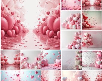 Fondo digital para San Valentín, fondos de globos rosas, fondo digital para maternidad y bodas, fondos para fotocomposiciones de estudio