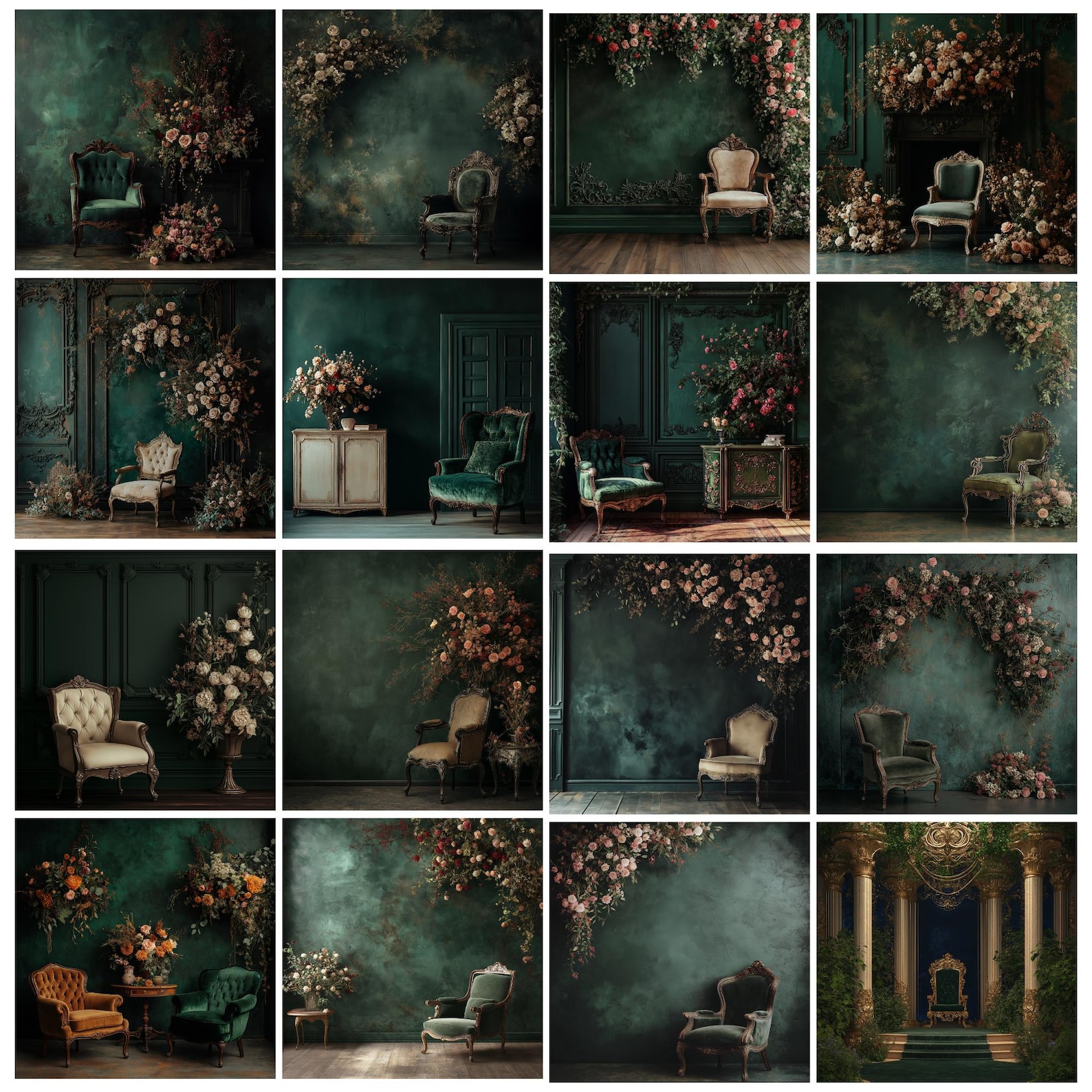 Royal Green Room Digital Backdrop, Maternity and Wedding Digital ...