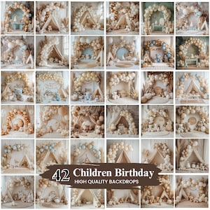 Children Birthday Digital Backdrop, Balloons Digital Photography Backdrop, Smash Cake Baby Birthday Backgrounds, Backdrops For Kids