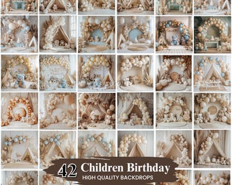 Cyfrowe tło na urodziny dziecka, cyfrowe tło do fotografii balonów, tła na urodziny dziecka Smash Cake, tła dla dzieci