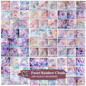 50+ Pastell Regenbogen Wolken Kulissen, Geburtstagskind Cake Smash, Mädchen Fotoshooting Hintergrund, ein Jahr alt Geburtstag Hintergrund für Kinderfotografie