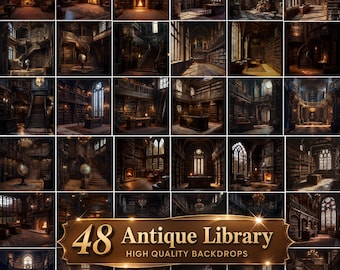 Antique Fantasy Library Scenes Backdrop, Graduation Photoshop Background (Digital Download)