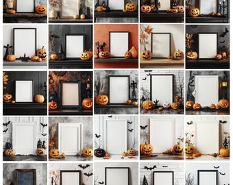 Pakiet 30 makiet ramek na Halloween, makieta ramki na zdjęcia, rama z dyniami, makieta jednej ramki, Halloween, makieta ramki jesiennej, pobieranie cyfrowe