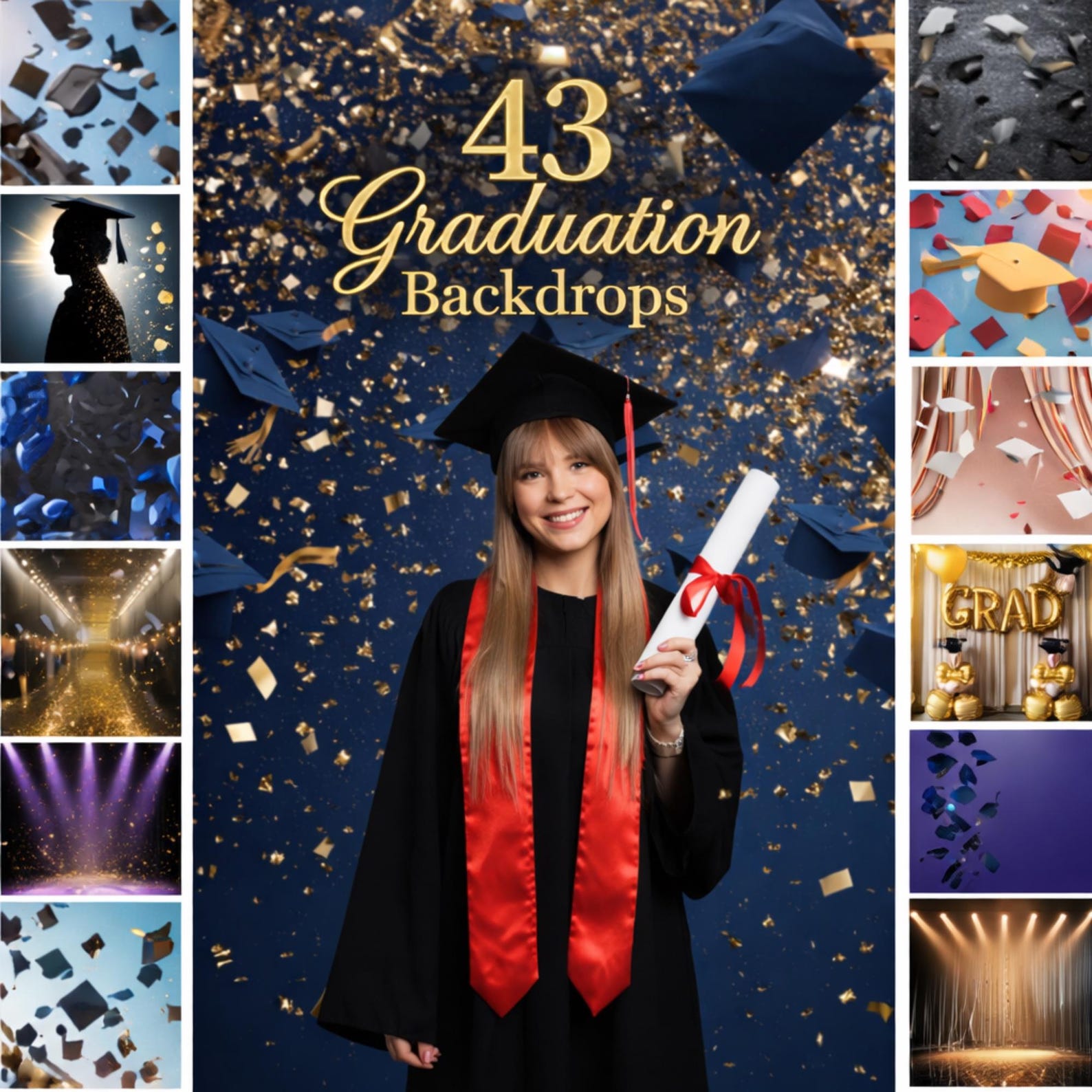 40+ Graduation Digital Backdrops, Grad & Glitter Backdrops, Senior ...
