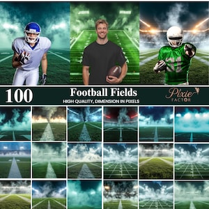 100 Football Professional Backdrop, Lightning Football Field Overlays, Digital Backdrops For Sports Photography, Smoke and Light Background