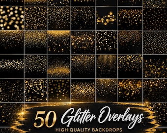 50 Gold Glitter Photoshop Backdrops, Bokeh Effect PNG (Digital Download)