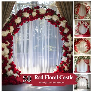 45+ Red Floral Castle Digital Maternity backdrop, Floral castle Photography Composite Overlays, Fine Art Texture Overlays, Digital Download