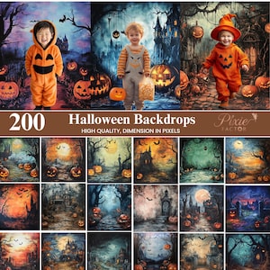 Pacchetto di 200 sfondi digitali di Halloween, sovrapposizione di sentieri autunnali con zucche, sfondo di zucca, sfondo a tema Halloween, download digitale