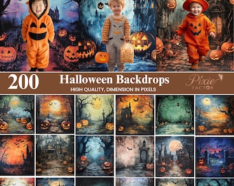 200 Halloween Digital Backdrops Bundle, Autumn Path Overlay with Pumpkins, Pumpkin Background, Halloween Theme Background, Digital Download