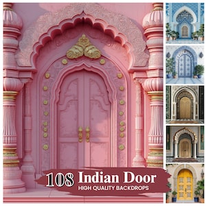 Mais de 100 cenários de porta indianos, cenários de arco indianos, decoração mehendi, cenários árabes, cenários de maternidade para casamento indiano, download digital
