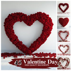 40+ Floral Heart Frame Backdrops, Red Roses Floral Backdrop, Overlay Love Digital Backdrop, Valentine&#39;s Day Celebrations, Digital Download