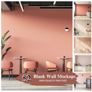 45+ Mockup Bundle, Pink Empty Blank Wall Mockup, Contemporary Interior Background Png, Living Room, Bed Room, Cafe Minimal, Kitchen Mockup