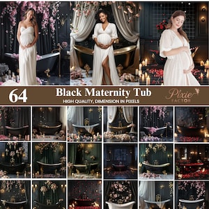 50+ Black maternity tub digital backdrop, Elegant Bathtub room photography maternity backdrop, floral texture overlay, Digital Download